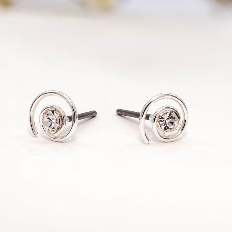 ΣΚΟΥΛΑΡΙΚΙΑ EAR SENSE SILVER SWIRL w/ CRYSTAL STONE ES 68