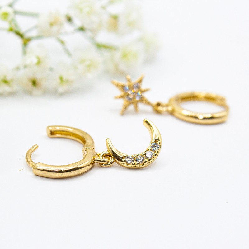 ΣΚΟΥΛΑΡΙΚΙΑ EAR SENSE CZ 229B (GOLD CZ STAR MOON MINI HOOP)