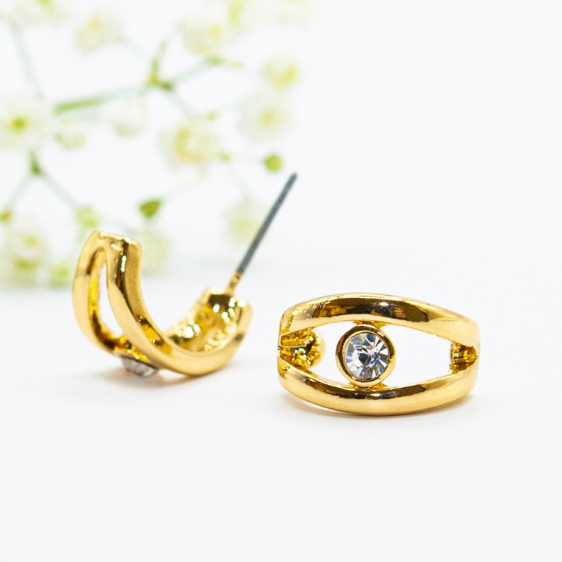 ΣΚΟΥΛΑΡΙΚΙΑ EAR SENSE GOLD HOOP OPEN DESIGN w/CRYSTAL ES 87