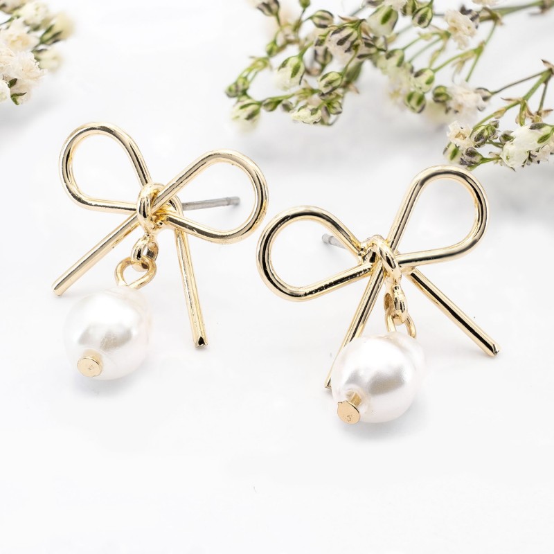 ΣΚΟΥΛΑΡΙΚΙΑ EAR SENSE GOLD WIRE BOW WITH DROP PEARL ES 63