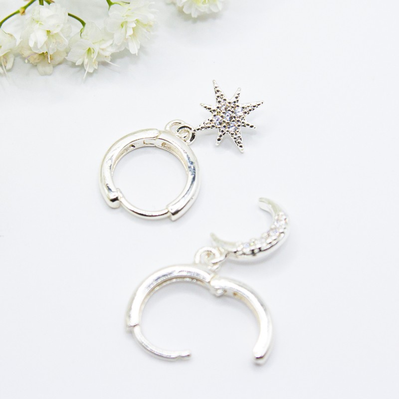 ΣΚΟΥΛΑΡΙΚΙΑ EAR SENSE CZ 230B (SILVER CZ STAR MOON MINI HOOP)