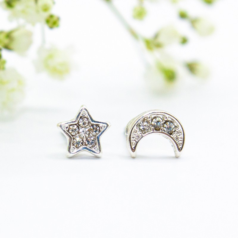 ΣΚΟΥΛΑΡΙΚΙΑ EAR SENSE SILVER ENCRUSTED STAR & MOON STUDS ES 15