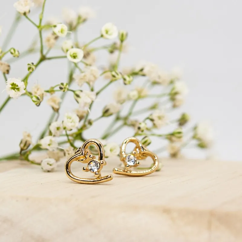 ΣΚΟΥΛΑΡΙΚΙΑ EAR SENSE GOLD OPEN HEART w/CLEAR STONE ES 85