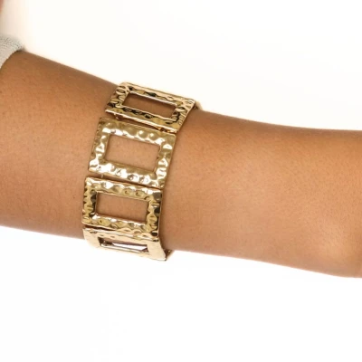 BR-8 GOLD TEXTURED RECTANGLE STRETCH BRACELET 30MM