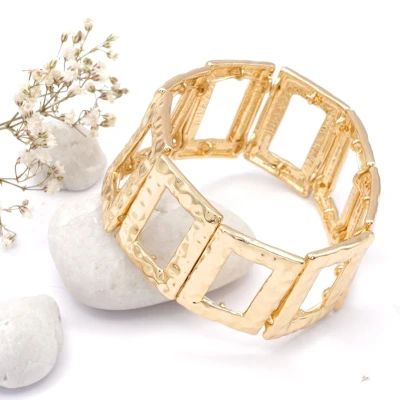BR-8 GOLD TEXTURED RECTANGLE STRETCH BRACELET 30MM