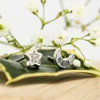 ΣΚΟΥΛΑΡΙΚΙΑ EAR SENSE SILVER ENCRUSTED STAR & MOON STUDS ES 15